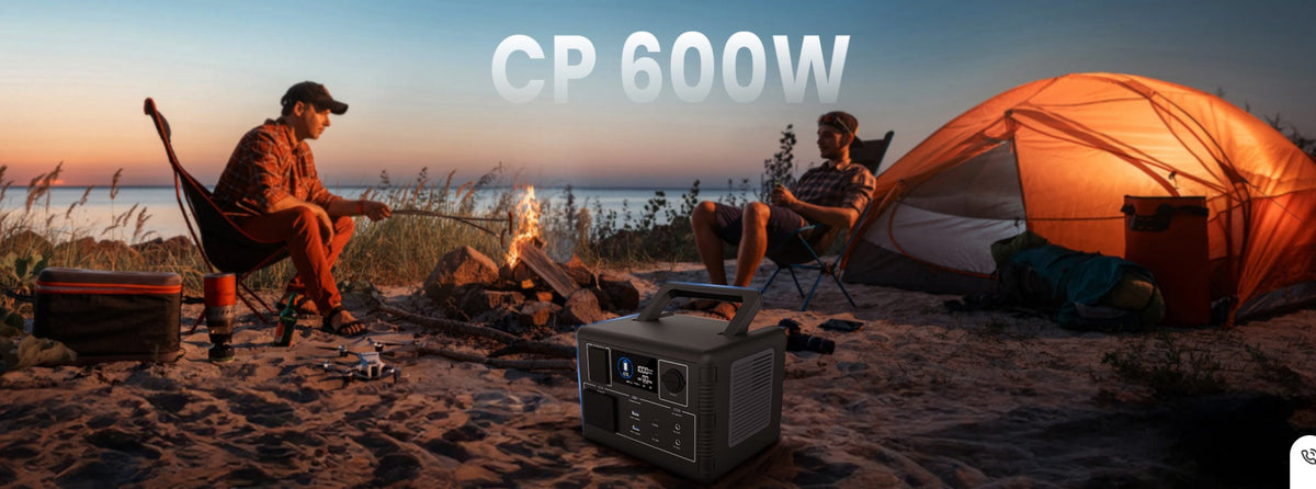 Portable power station at a campsite