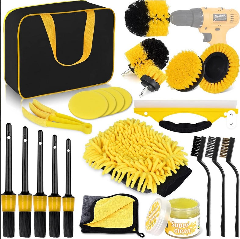 22-Piece Car Wheel & Detailing Brush Kit – Complete Rim, Tire & Interior Cleaning Set