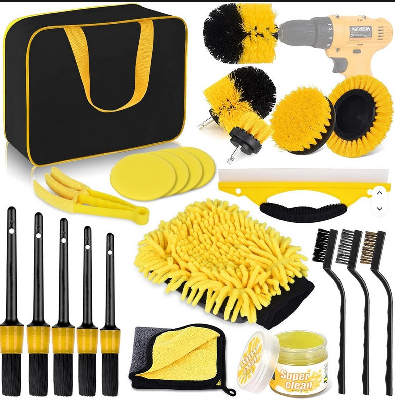 22-Piece Car Wheel & Detailing Brush Kit – Complete Rim, Tire & Interior Cleaning Set