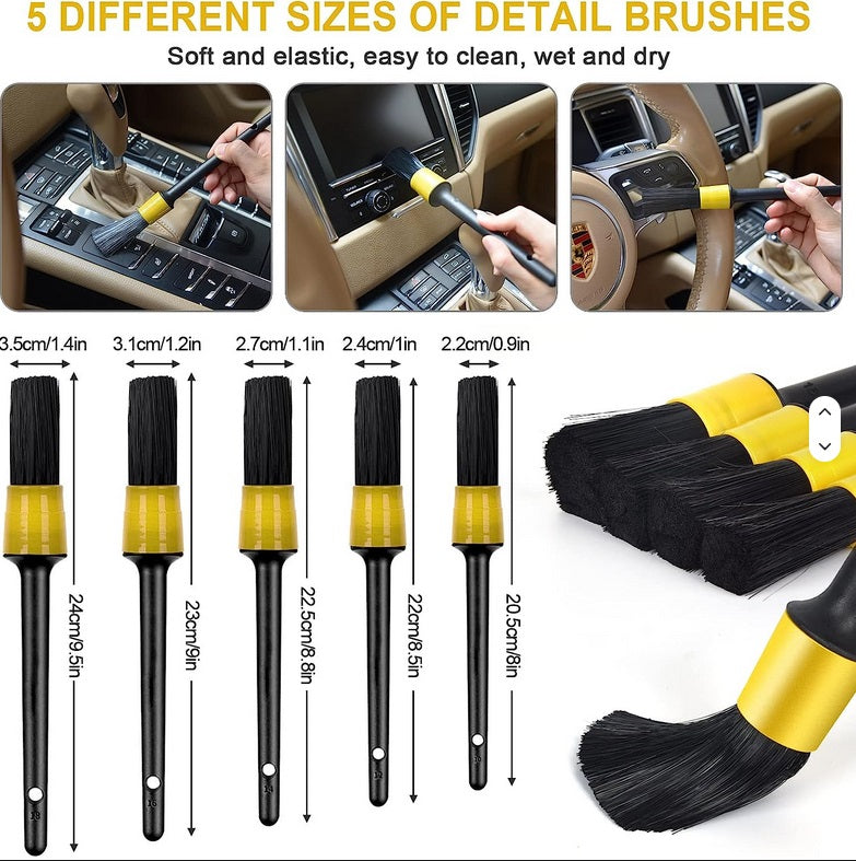 22-Piece Car Wheel & Detailing Brush Kit – Complete Rim, Tire & Interior Cleaning Set