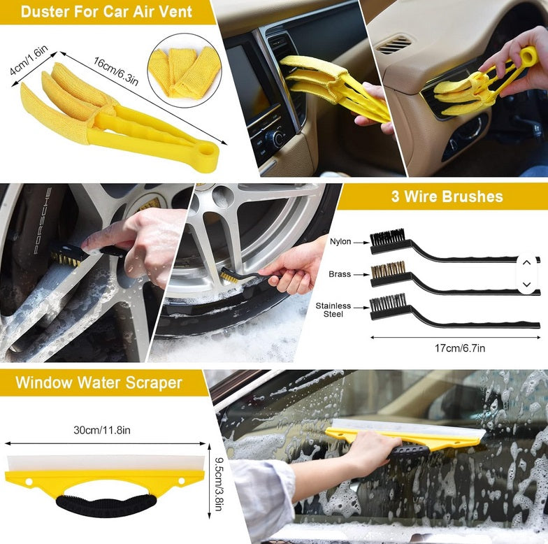 22-Piece Car Wheel & Detailing Brush Kit – Complete Rim, Tire & Interior Cleaning Set