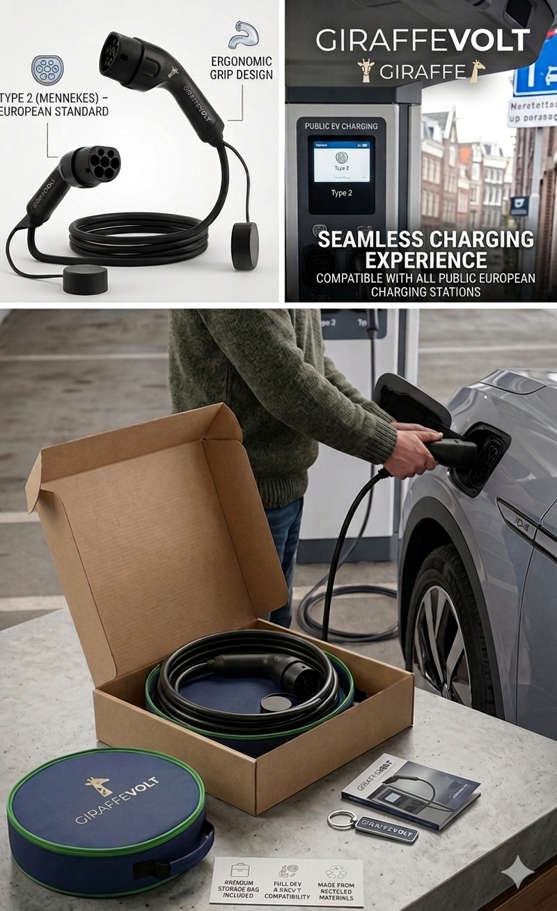 Type 2 to Type 2 EV Charging Cable – 22 kW / 32 A 3-Phase, 5 m