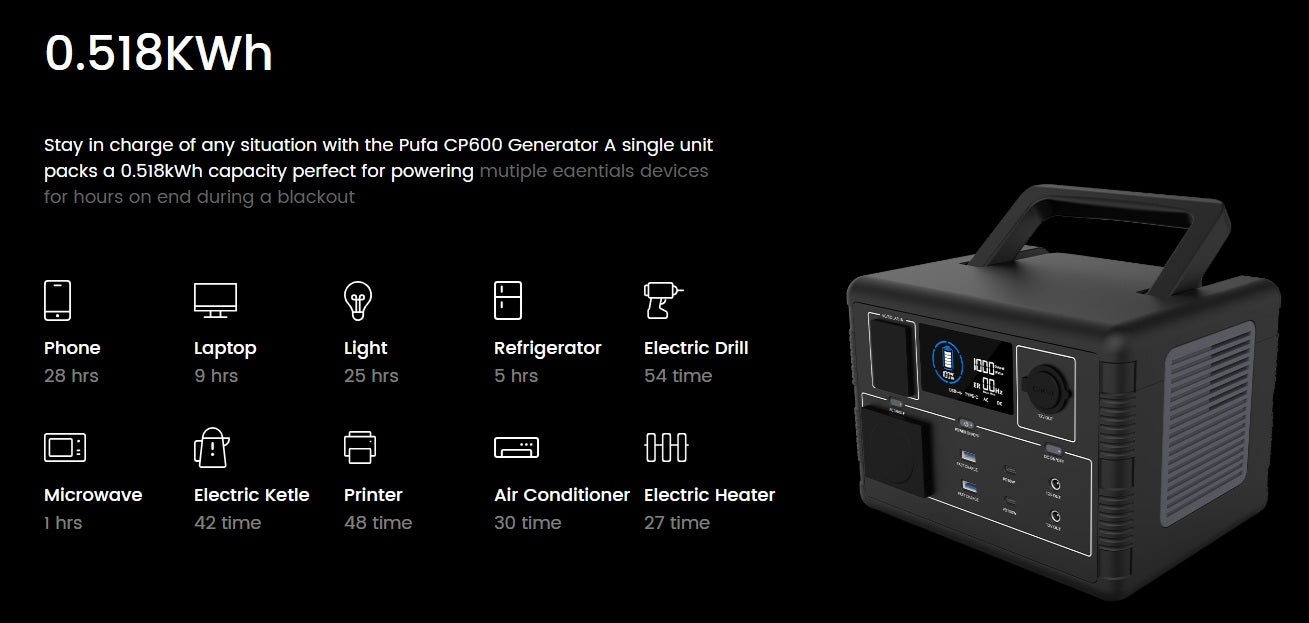 PUFA CP600 – 600W Portable Power Station with LCD Display